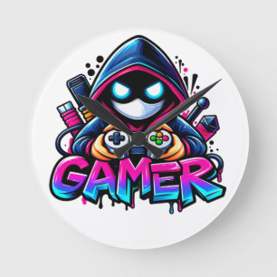 Spooky Gaming – Halloween-Gamer-Geist-Controller D Runde Wanduhr