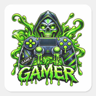 Spooky Gaming – Halloween-Gamer-Geist-Controller Quadratischer Aufkleber