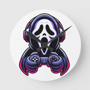 Spooky Gaming – Halloween-Gamer-Geist-Controller Runde Wanduhr