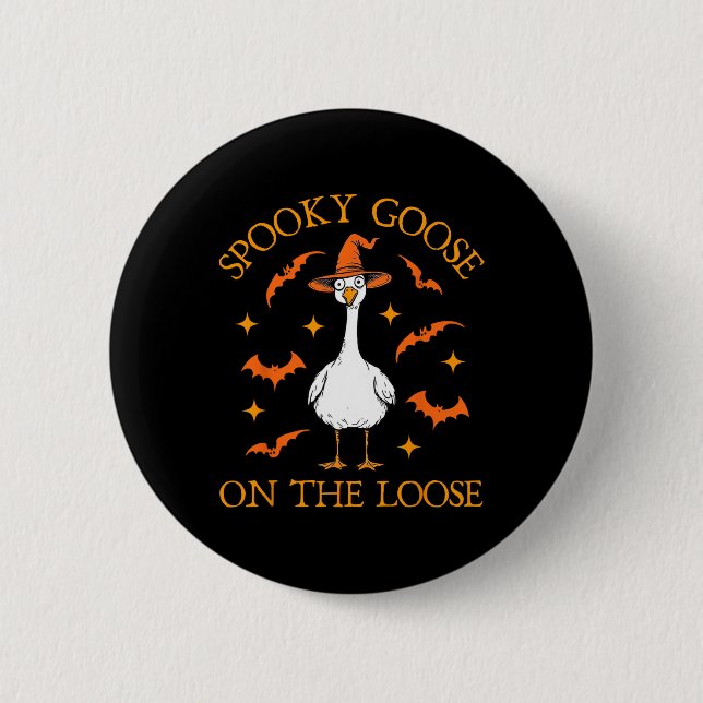 Spooky Gans auf dem losen Halloween Honk Witch des Button (Vorderseite)