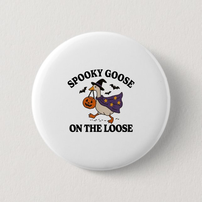 Spooky Gans auf der Lose Hexe Albern Gänsetier Button (Vorderseite)
