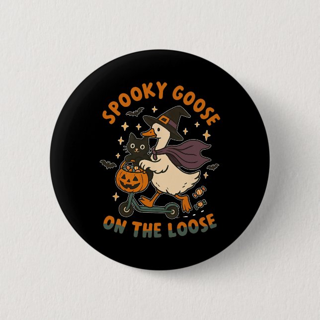 Spooky Gans auf der Lose Hexe Albern Gänsetier Button (Vorderseite)