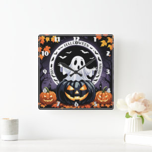 Spooky Geist Dekoration an einem Halloween-Abend Quadratische Wanduhr