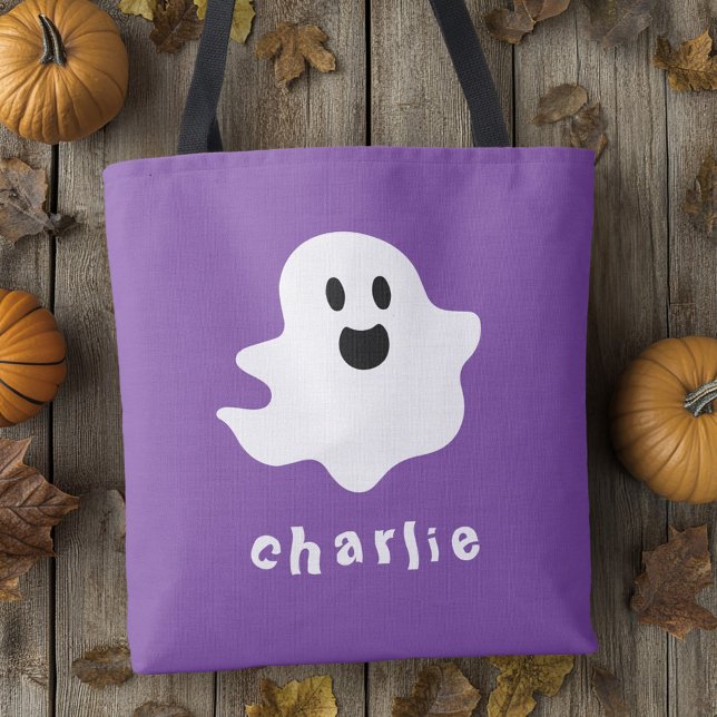 Spooky Geist und Name lila Halloween (Spooky ghost and name purple Halloween Tote Bag)