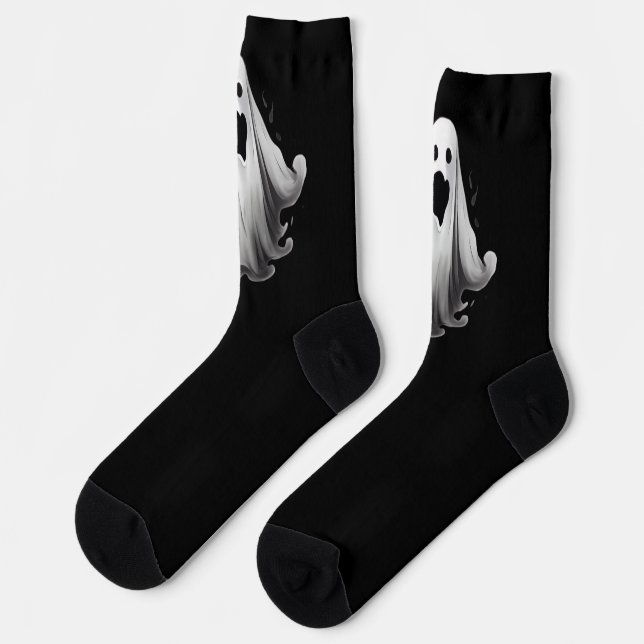Spooky Geister auf schwarzen Socken (Linkes Detail)