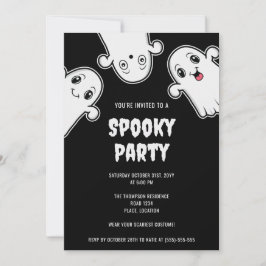 Spooky Geister Halloween-Party Schwarz-Weiß Einladung
