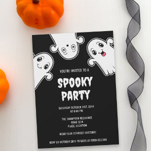 Spooky Geister Halloween-Party Schwarz-Weiß Einladung