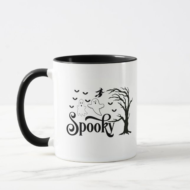 Spooky Geister Tree Birds Hexe auf Broom Halloween Tasse (Links)