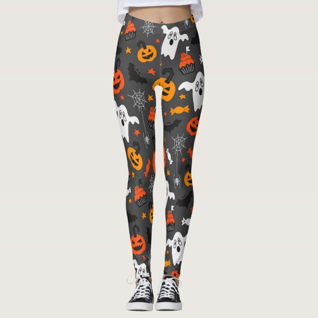 Spooky Geister und Kürbis Leggings (Vorderseite)