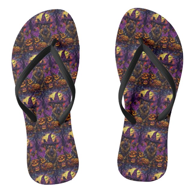 Spooky German Shepherd Halloween Hexenkürbis Flip Flops (Fußbett)