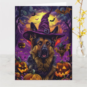 Spooky German Shepherd Halloween Hexenkürbis Karte