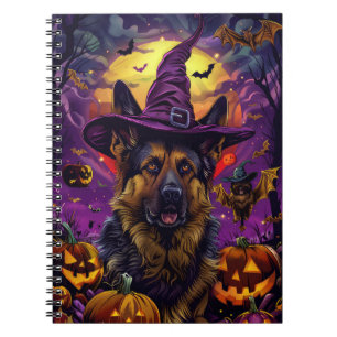 Spooky German Shepherd Halloween Hexenkürbis Notizblock