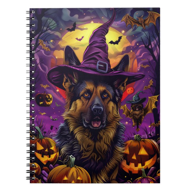 Spooky German Shepherd Halloween Hexenkürbis Notizblock (Vorderseite)