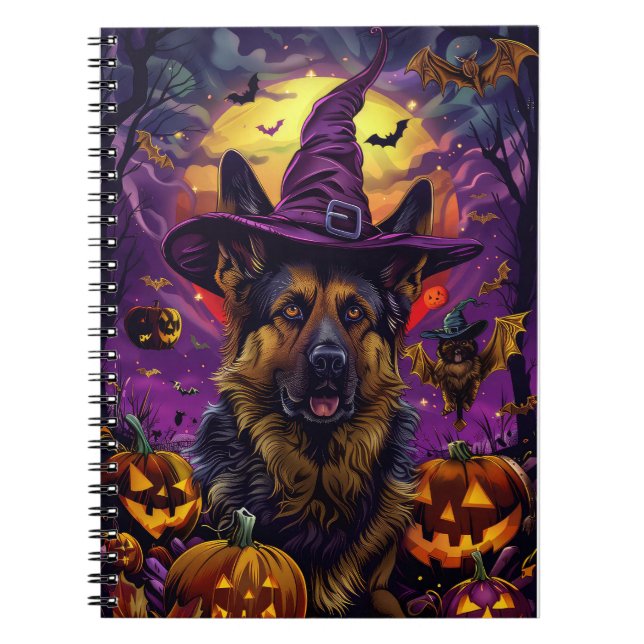 Spooky German Shepherd Halloween Hexenkürbis Notizblock (Vorderseite)