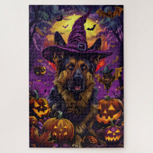 Spooky German Shepherd Halloween Hexenkürbis Puzzle