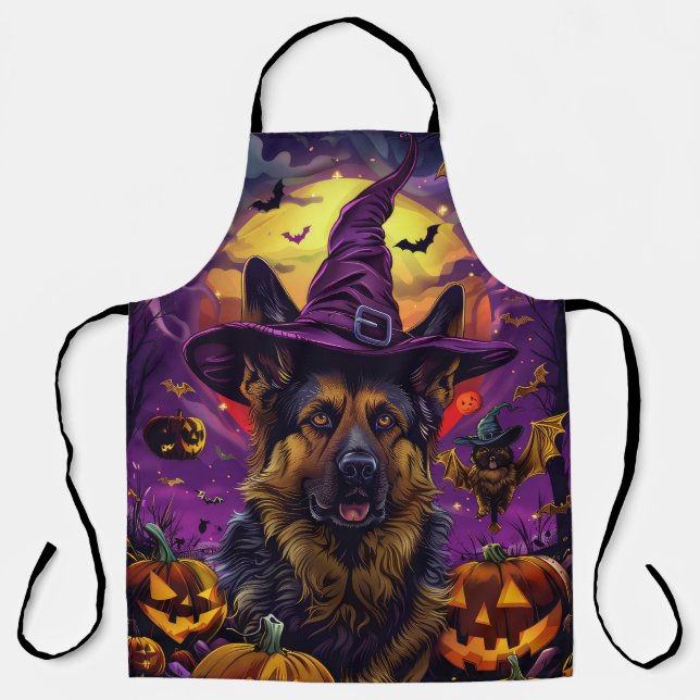 Spooky German Shepherd Halloween Hexenkürbis Schürze (Vorderseite)