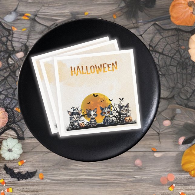 Spooky gestreiftes Halloween Ghost Kittens Vollmon Serviette (Von Creator hochgeladen)