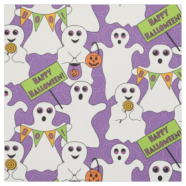 Spooky Ghost auf Lila Halloween-Muster Stoff (Muster)