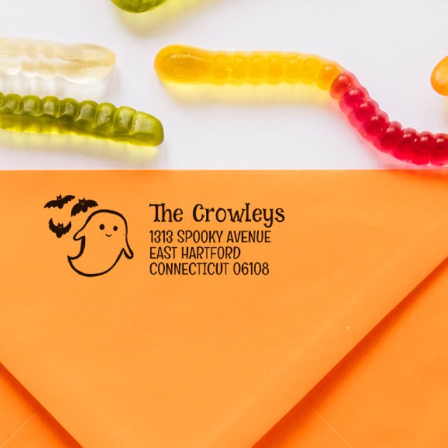 Spooky Ghost & Bats Halloween-Rücksendeadresse Permastempel (Von Creator hochgeladen)