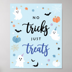 Spooky Ghost Blue Halloween keine Tricks nur Lecke Poster