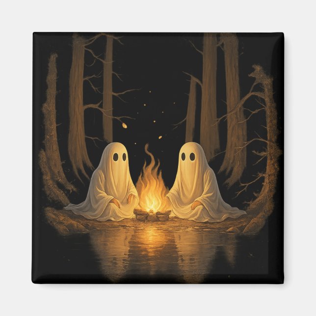 Spooky Ghost Campfire Nachtwald Kunst - Halloween Magnet (Vorne)