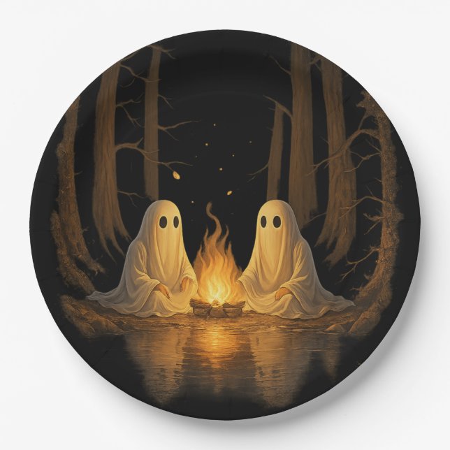 Spooky Ghost Campfire Nachtwald Kunst - Halloween Pappteller (Vorderseite)