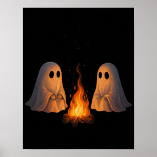 Spooky Ghost Campfire Nachtwald Kunst - Halloween Poster