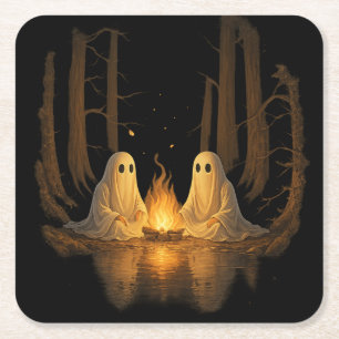 Spooky Ghost Campfire Nachtwald Kunst - Halloween Rechteckiger Pappuntersetzer