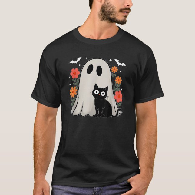 Spooky Ghost Cat Halloween Costume Men Women Cat L T-Shirt (Vorderseite)