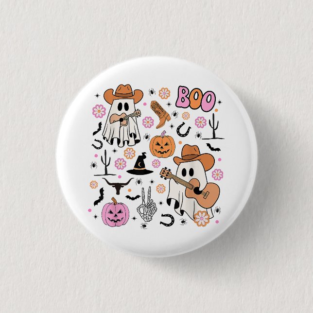 Spooky Ghost Cowboy Niedlich Halloween Boo Western Button (Vorderseite)
