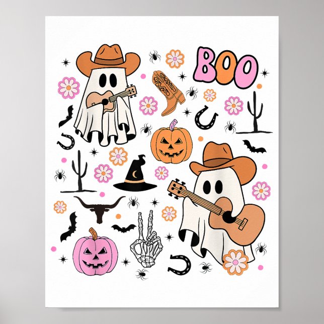 Spooky Ghost Cowboy Niedlich Halloween Boo Western Poster (Vorne)