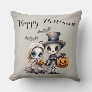 Spooky Ghost Doll und Skeleton Halloween Kissen