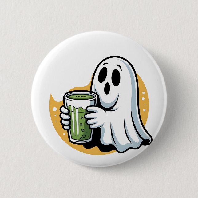 Spooky Ghost Drinks Matcha Halloween Button (Vorderseite)