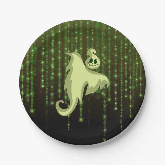 Spooky Ghost Green String Lights Paper-Teller Pappteller (Vorderseite)