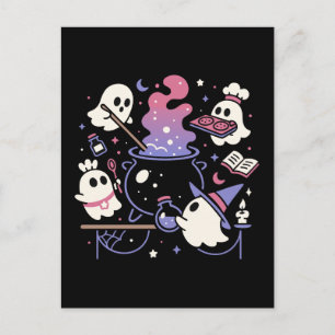 Spooky Ghost Halloween Hexe Cauldron Feiertagspostkarte