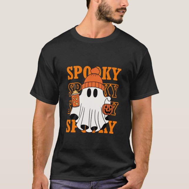 Spooky Ghost Halloween Kaffeedesign T-Shirt (Vorderseite)