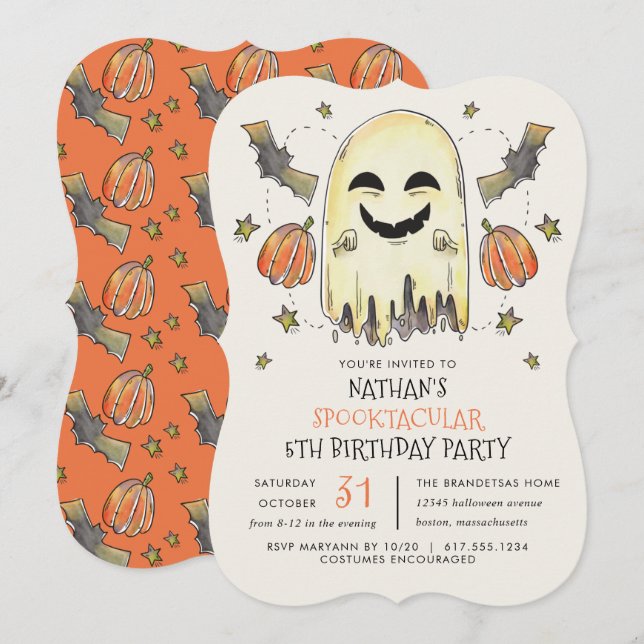 Spooky Ghost Halloween Kid Geburtstagsparty Einladung (Vorne/Hinten)