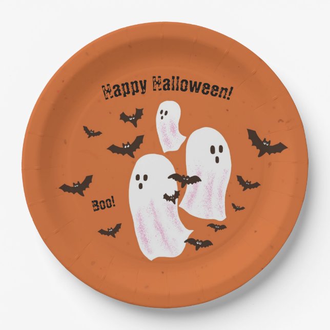 Spooky Ghost Halloween Paper Party Teller (Vorderseite)