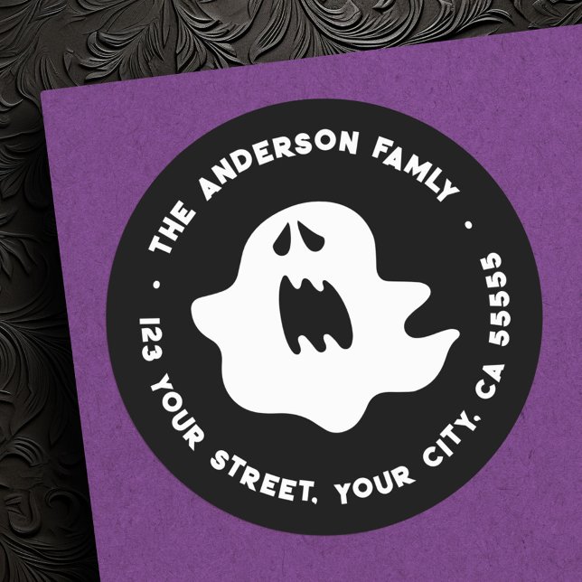 Spooky Ghost Halloween Rücksendeadresse Runder Aufkleber (Spooky ghost Halloween return address Classic Round Sticker)