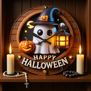 Spooky Ghost Halloween Themed Große Wanduhr