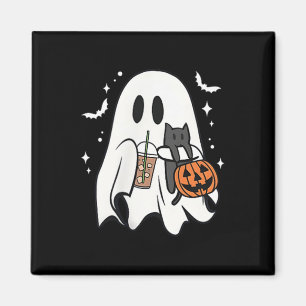 Spooky Ghost Holding Black Cat Halloween Eiskaffee Magnet