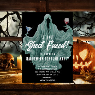 Spooky Ghost Let's Get Sheet Faced Halloween-Party Einladung
