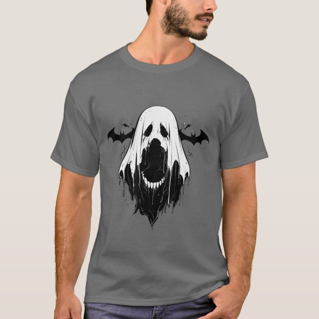Spooky Ghost mit Fledermäusen T-Shirt (Vorderseite)