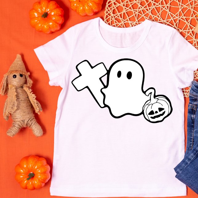 Spooky Ghost mit Kreuz und KürbisHalloween T-Shirt (Von Creator hochgeladen)