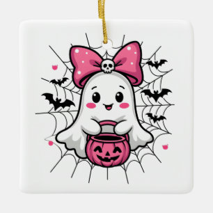 Spooky Ghost mit rosa Bauch Brustkrebs Bewusstsein Keramikornament