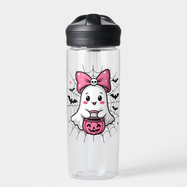 Spooky Ghost mit rosa Bauch Brustkrebs Bewusstsein Trinkflasche (Vorderseite)