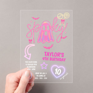 Spooky Ghost Neon Pink Halloween Geburtstag Acryleinladungen