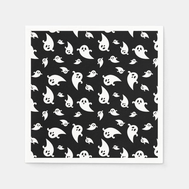 Spooky Ghost Pattern auf schwarz dekorativen Hallo Serviette (Vorderseite)