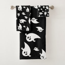 Spooky Ghost Pattern auf schwarz Niedliches Hallow Badhandtuch Set