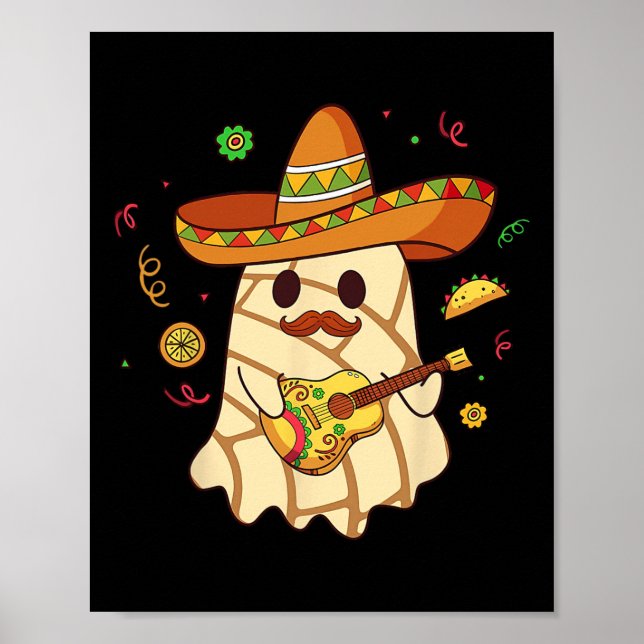 Spooky Ghost Play Gitarre Conchas Pan Dulce Hallow Poster (Vorne)
